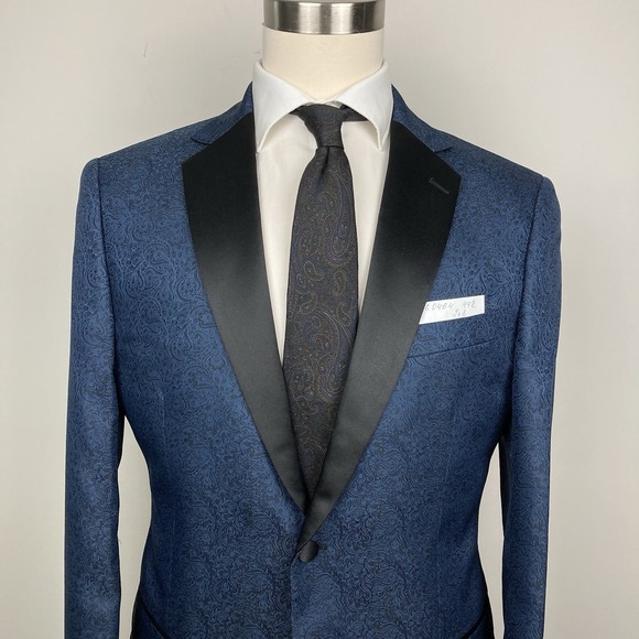 Jos A Bank Men's 44R Formal Dinner Jacket Blue Paisley Blazer Tuxedo Sport Coat - Picture 10 of 15